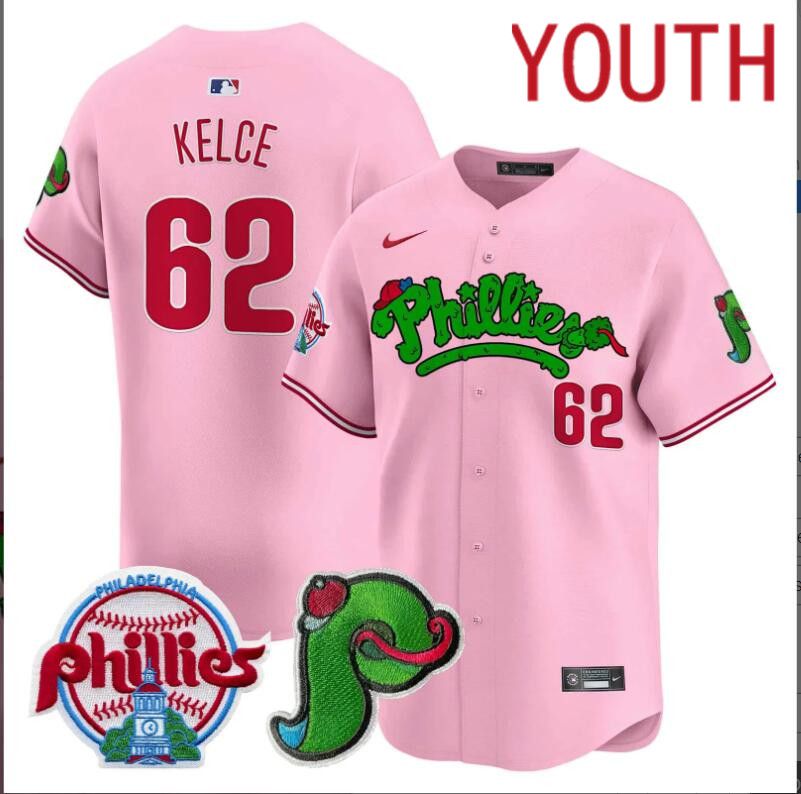 Youth Philadelphia Phillies #62 Kelce pink Limited 2024 MLB Nike jersey